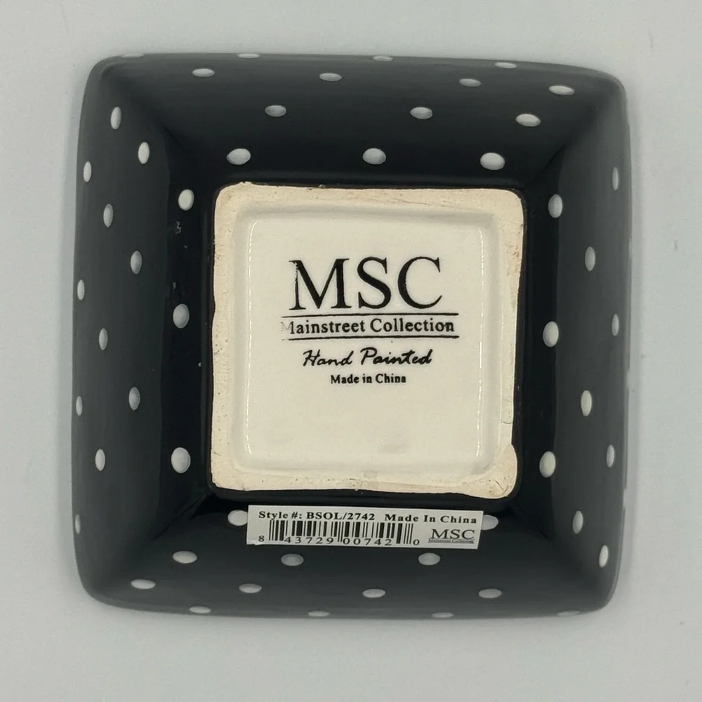MSC Mainstreet Collection “Olive” Square Bowl  with Polka Dots